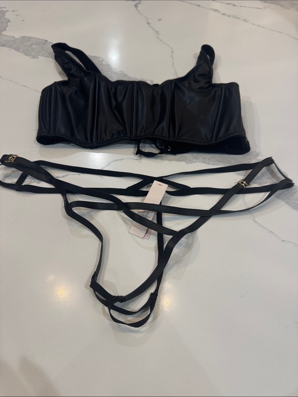 Victoria Secret very sexy mini corset top faux leather black set